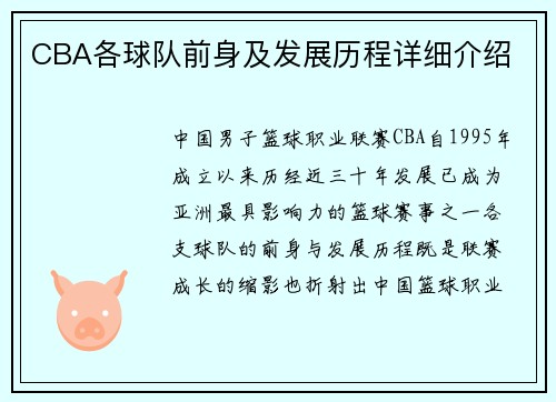 CBA各球队前身及发展历程详细介绍