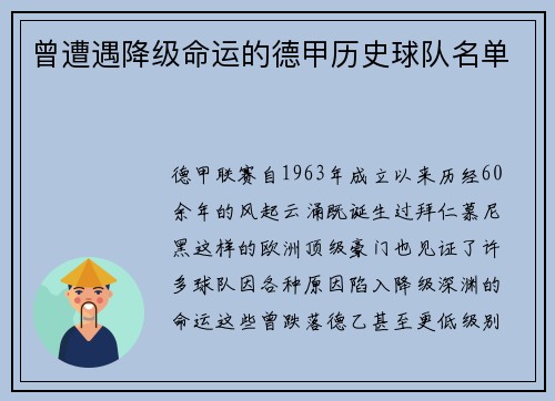 曾遭遇降级命运的德甲历史球队名单