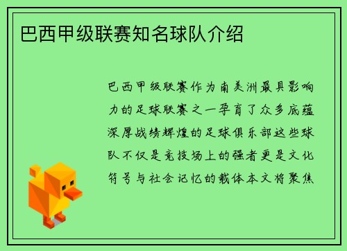 巴西甲级联赛知名球队介绍